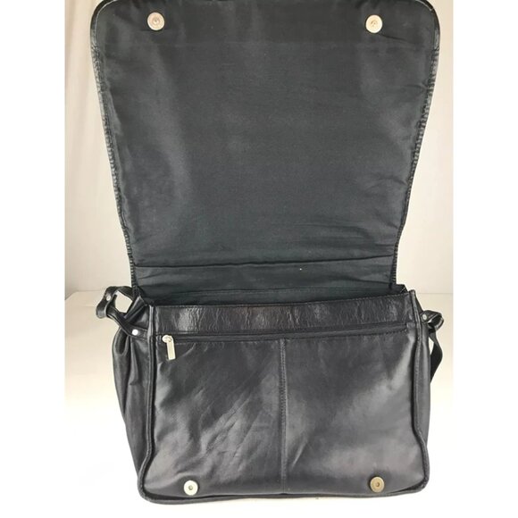 Wilsons Leather Unisex Black Inner Dividers Snap Crossbody Strap Messenger‎ Bag - Picture 7 of 10